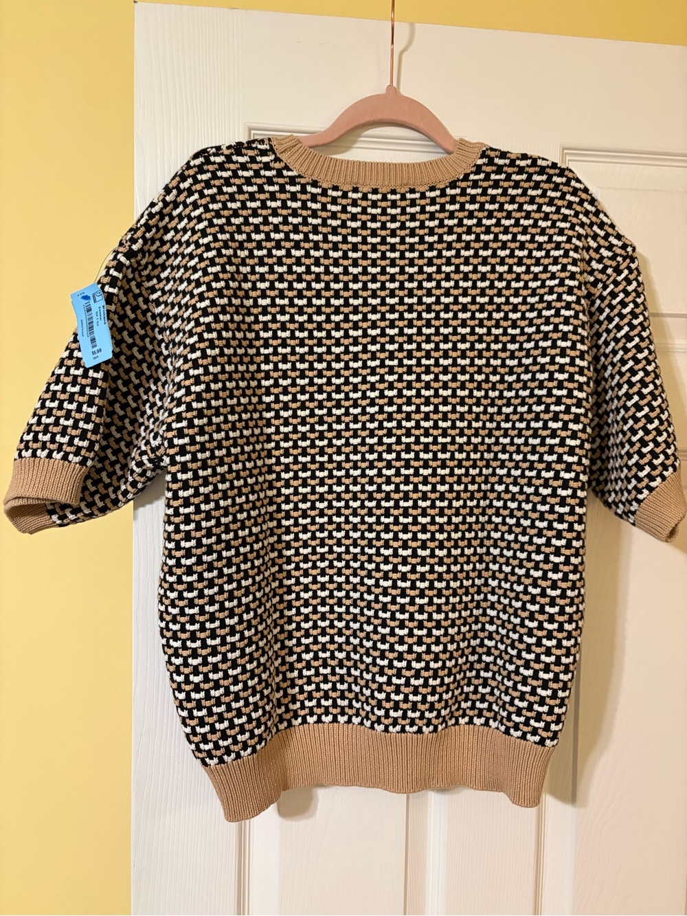 Ann Taylor, Cream & Tan Short-Sleeve Crewneck Sweater - Picture 3 of 3